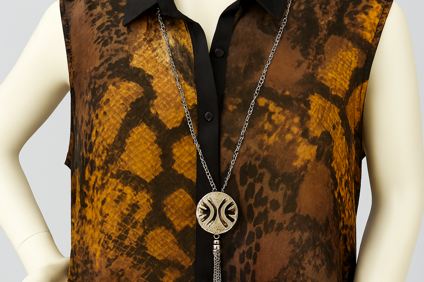 Amber Print Sheer Collared Top — XL