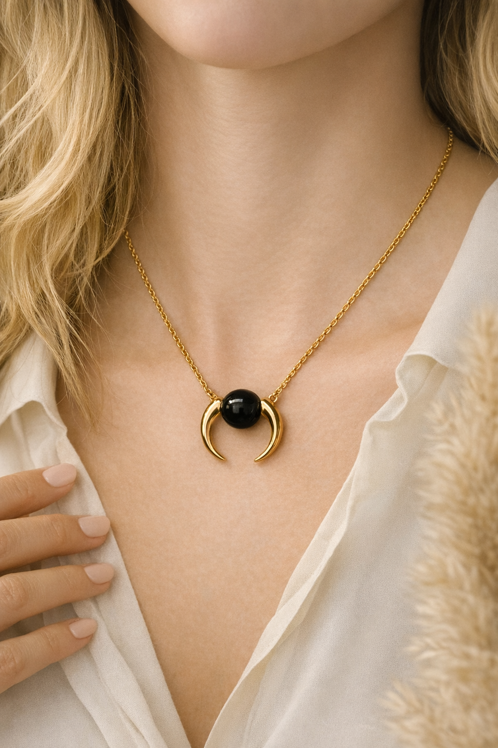 Crescent Echo Necklace — A Moonlit Whisper in Stone