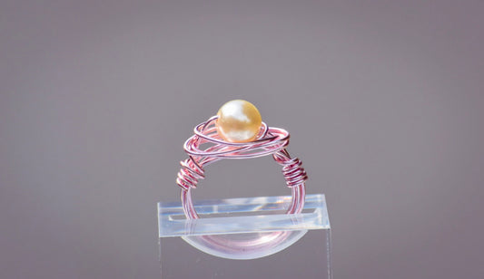 Pearl Pink Wired Wrapped Ring