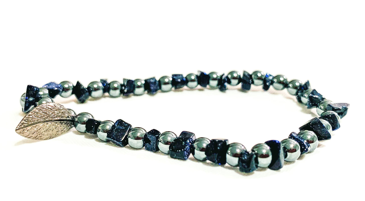 Blue Goldstone & Hematite Beaded Bracelet