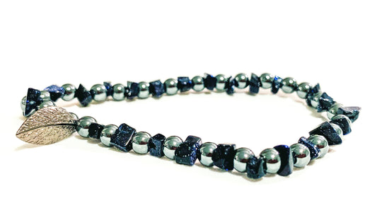 Blue Goldstone & Hematite Beaded Bracelet