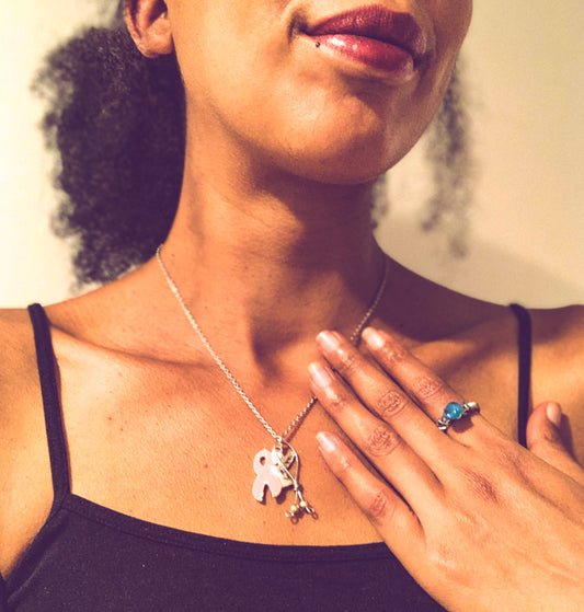 Silver Pink Ribbon necklace with charm