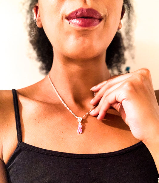 Rose Pink Ribbon Necklace