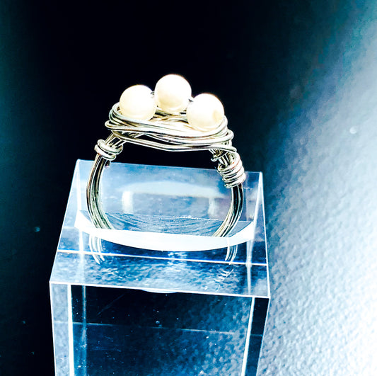 Three Pearls Wired Wrapped Ring
