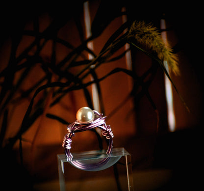 Pearl Pink Wired Wrapped Ring