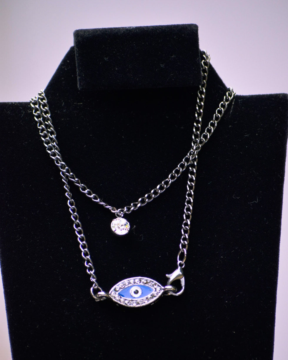 Evil Eye Necklace w/ crystal pendant
